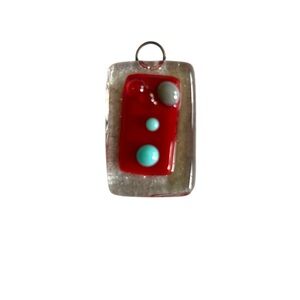 Murano Contemporary Red and Turquoise Glass Pendant
